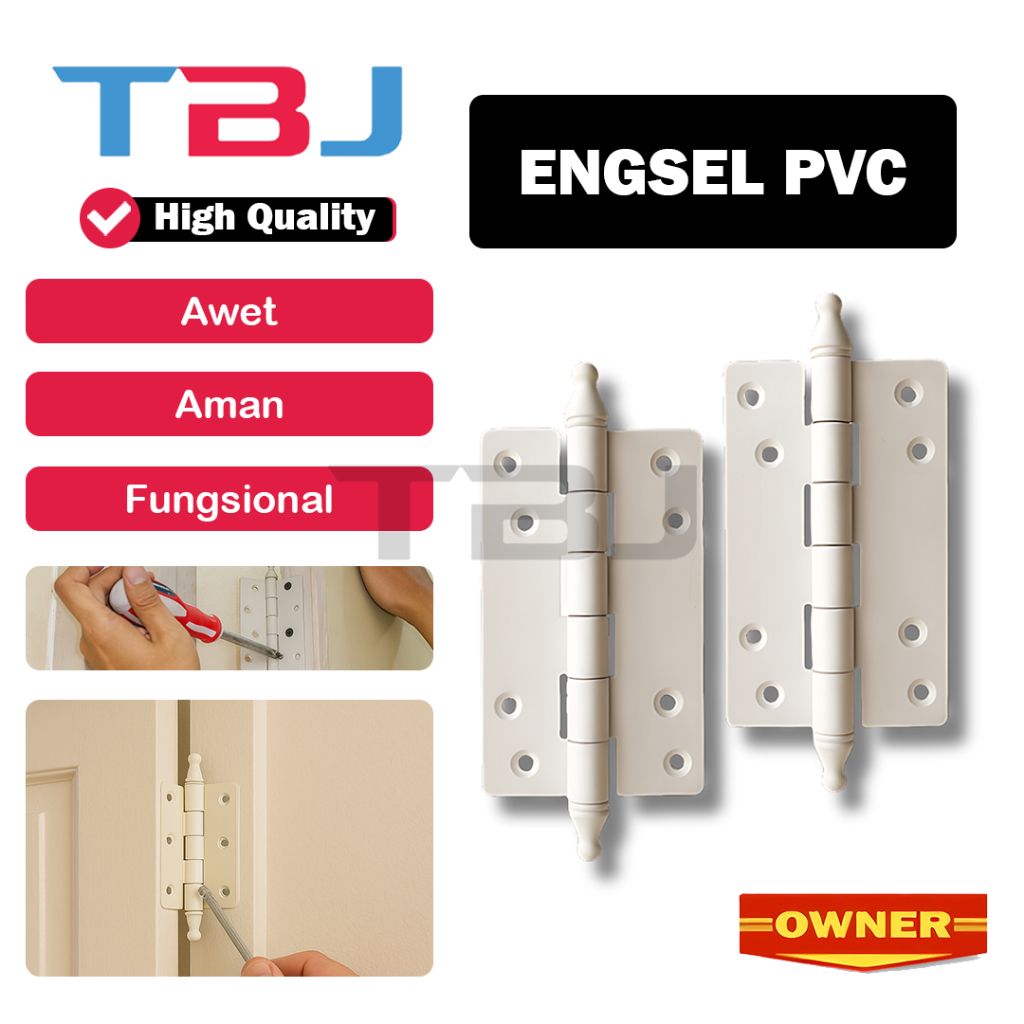 Engsel Pintu Platik Pvc Tebal Warna Putih Ukuran 4 Inch Untuk Pintu Kamar Mandi Dapat Baut - Engsel Pintu Pvc Kamar Mandi Lengkap Dengan Skrup - Tahan Lama Anti KaratHarga Per Pasang