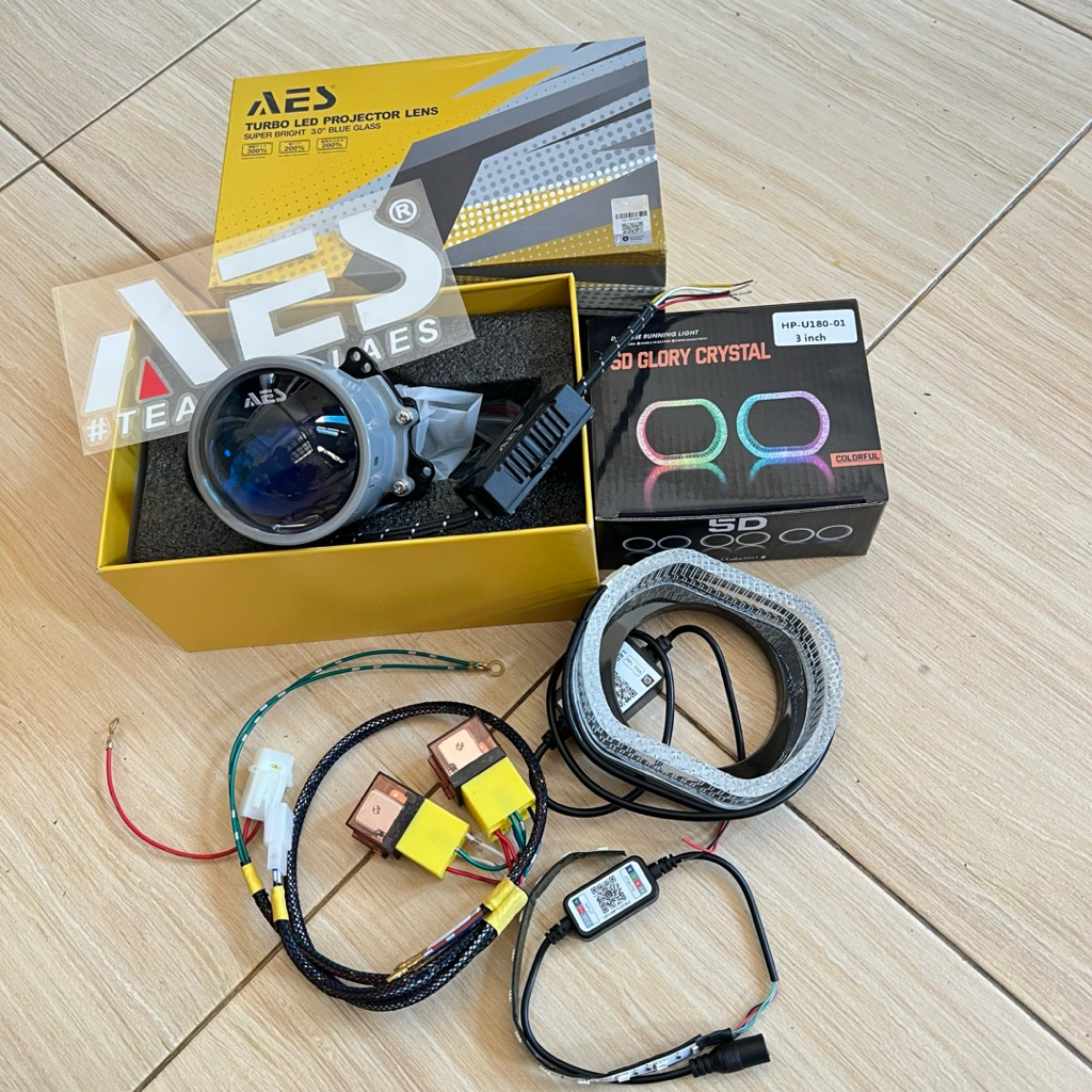 Jual Paket set biled AES TURBO GEN 2 3inch Shroud 5D Relay dan RGB ...