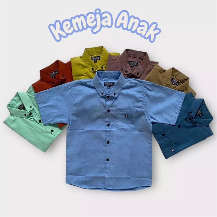 Kemeja Anak Laki-laki Lengan Pendek Polos Bahan Katun
