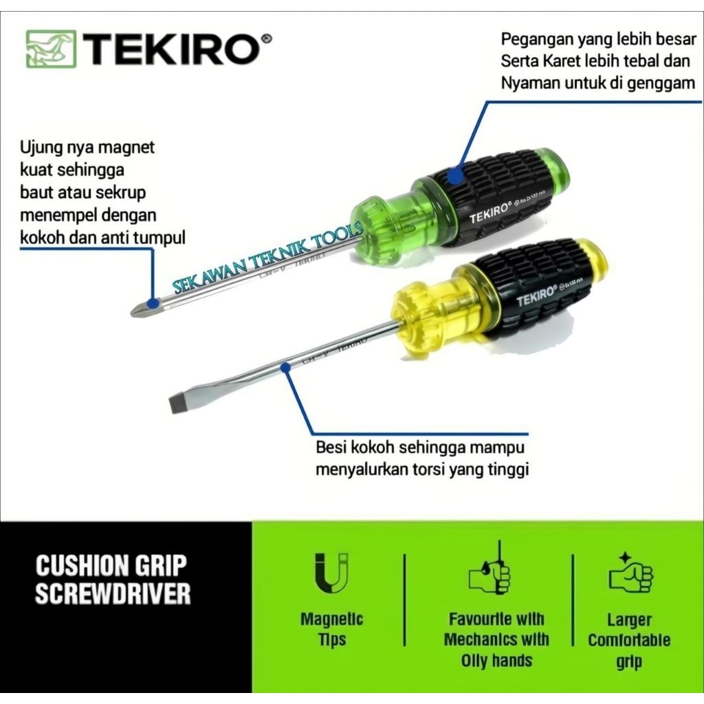 Jual TEKIRO OBENG GAGANG KARET (+) PLUS ( - ) MINUS HIJAU / KUNING ...