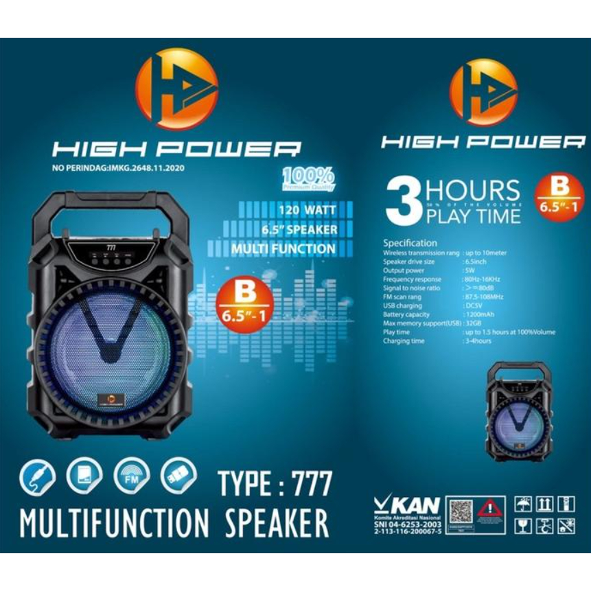Jual HIGH POWER 777B Speaker Bluetooth Portable Meeting Wireless 6,5 I ...