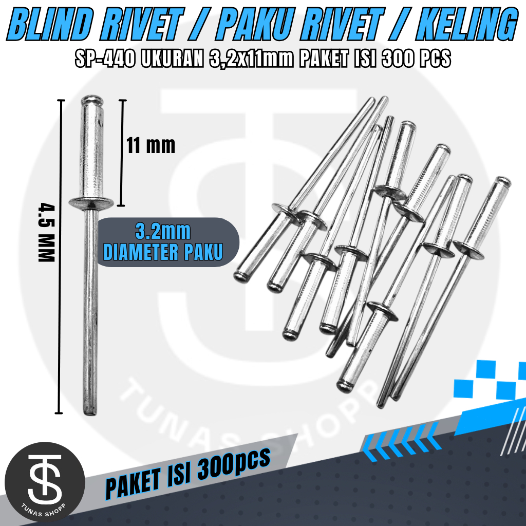 Jual Paket Isi 300 PCS Blind Rivet / Paku Rivet / Paku Keling SP-440 ...