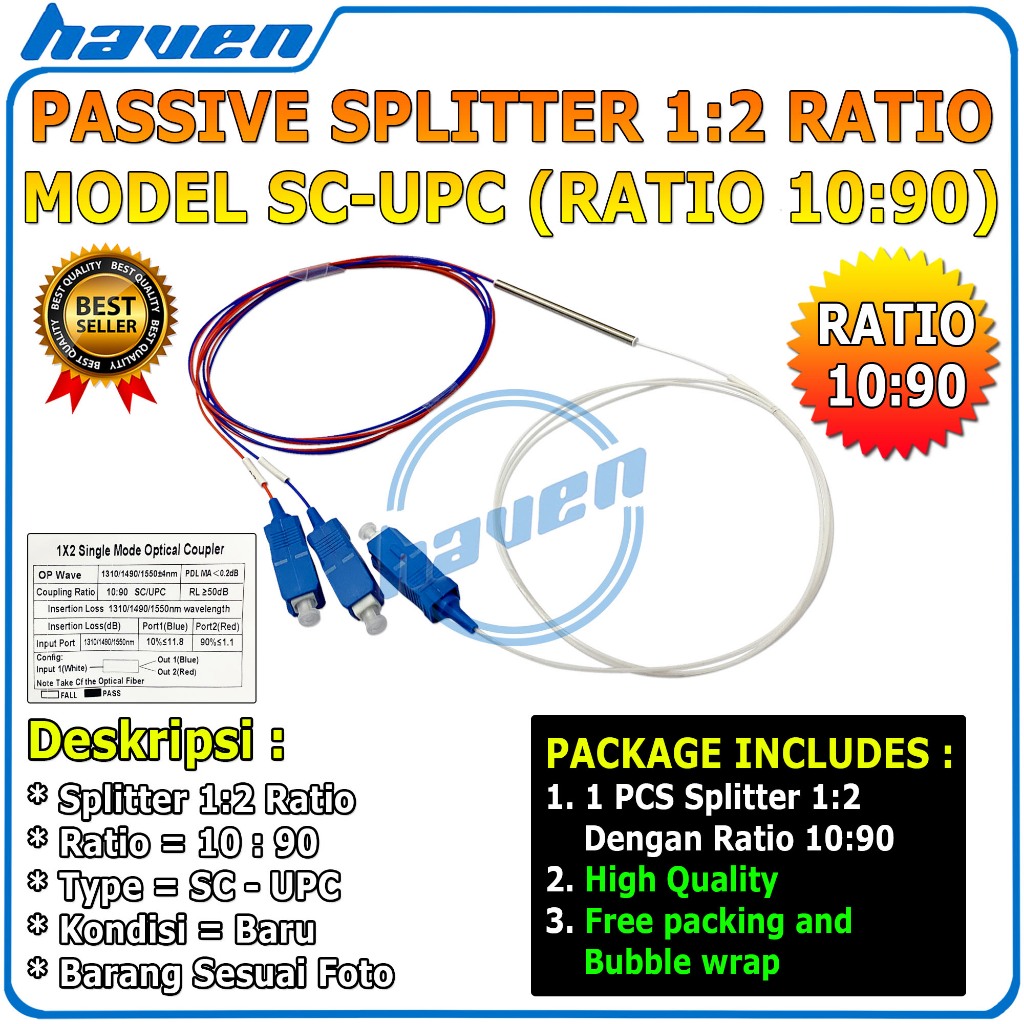 Jual Spliter Rasio 1:2 Splitter Ratio SC UPC Splitter Ratio Fiber Optic ...