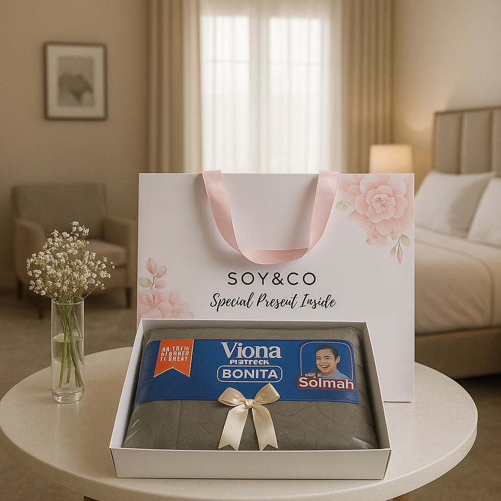 Hampers SOY&CO Paperbag Sprei Bonita Viona uk 1800x200 King Size Kado Pernikahan Murah