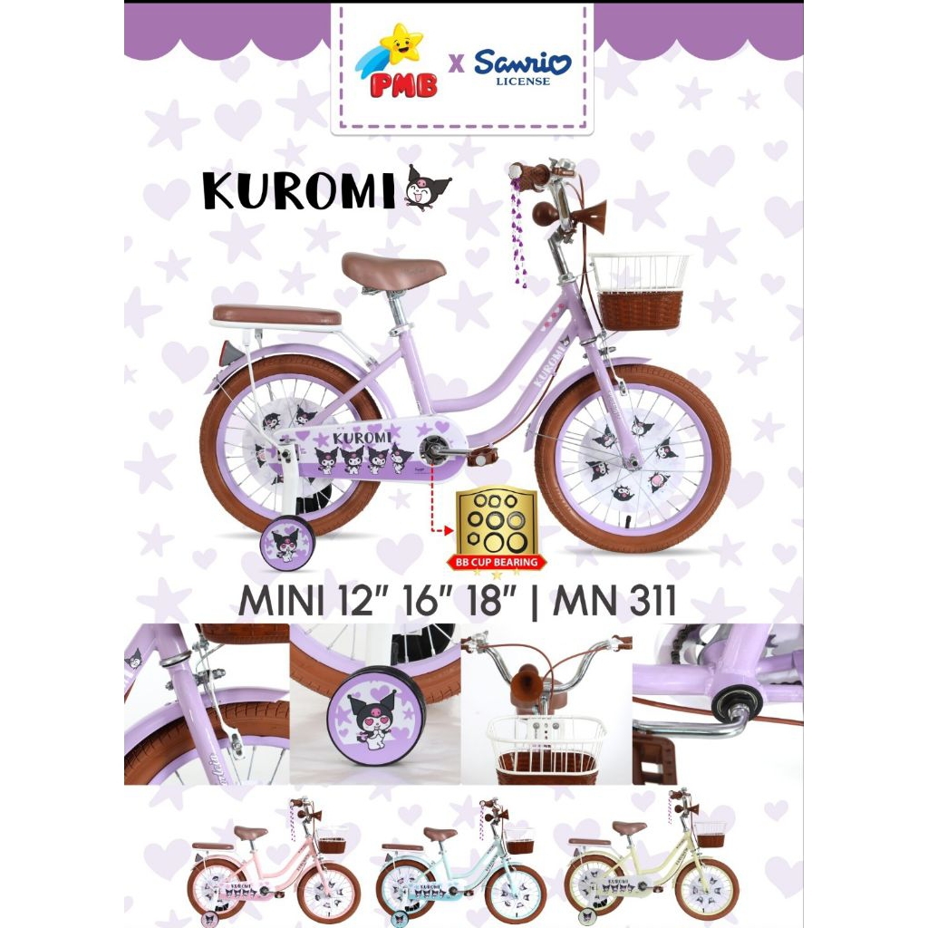 Jual Sepeda Anak Mini KUROMI SANRIO 12 16 18 inch | Shopee Indonesia