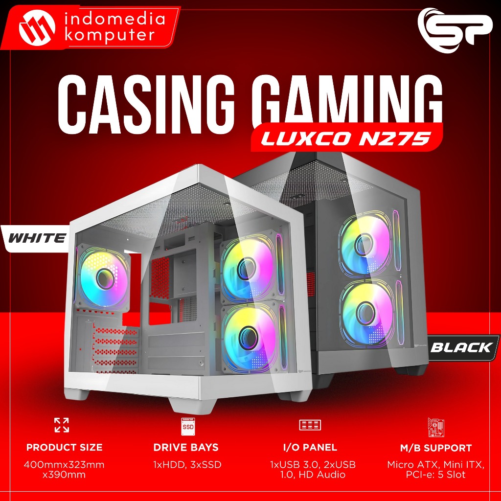 CASING SANURPRO GAMING GLASS N275BK-1 (MICRO-ATX/MINI-ITX)