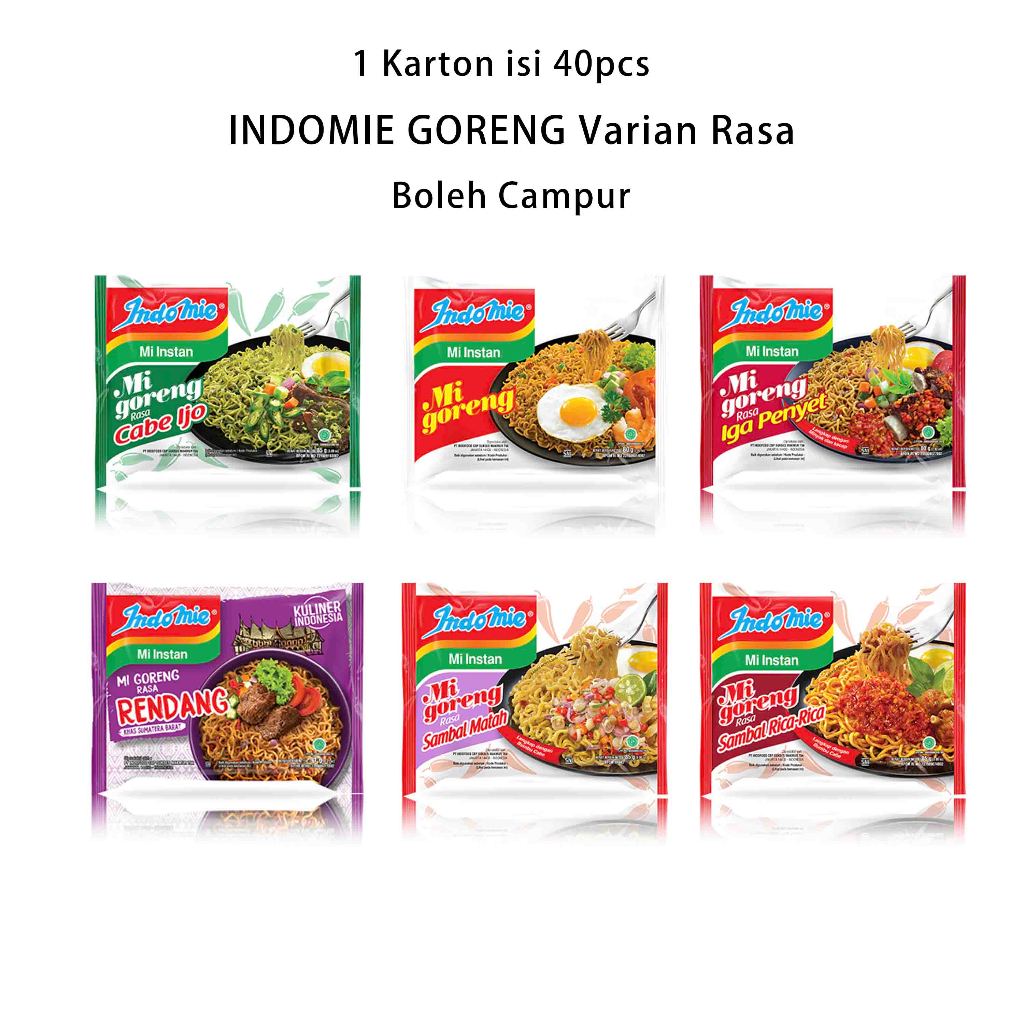 Jual INDOMIE Goreng 1Karton isi 40pcs Varian Rasa Iga Penyet, Sambal ...