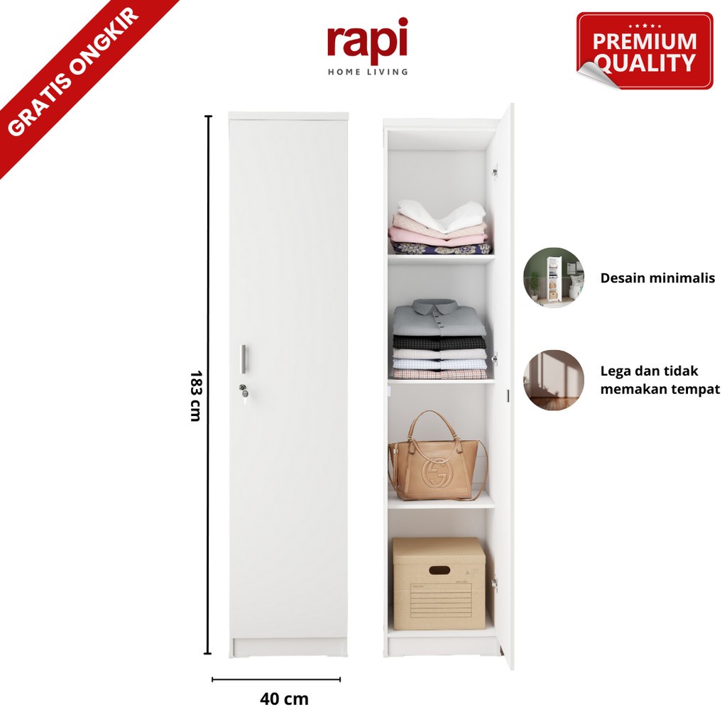 Jual RAPI Lemari Pakaian Putih Satu Pintu / Lemari Baju Minimalis ...