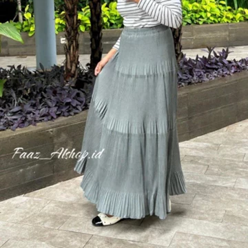 Rok Plisket Susun Maiza Skirt Ruffle Wanita Anti Nerawang Korean Style Bahan Knite Evano Premium