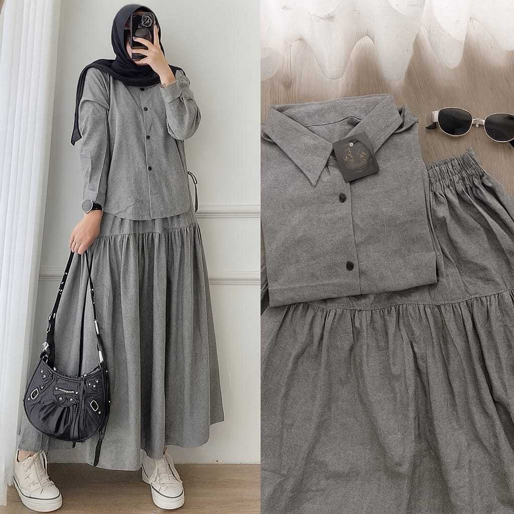 Jual Fashion Muslim. SEtelan Rok. Setelan Linen. One Set Rok. Pakaian ...