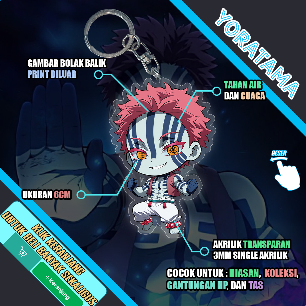 Jual Gantungan Kunci Akaza Demon Slayer Kimetsu, Keychain Anime Lucu ...