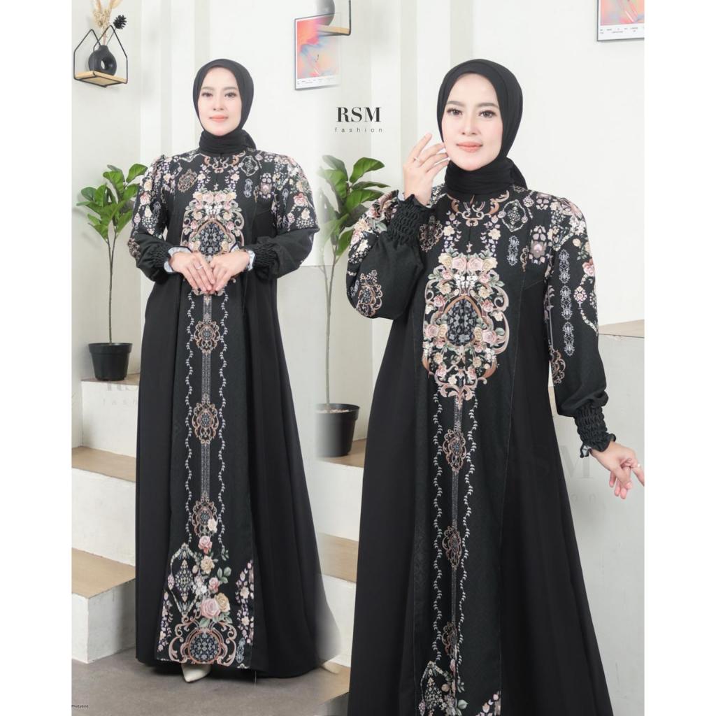 Geisha Dress Bahan Sabrina digital Printing Gamis Motif Anti UV Gamis Terbaru Gamis RSM