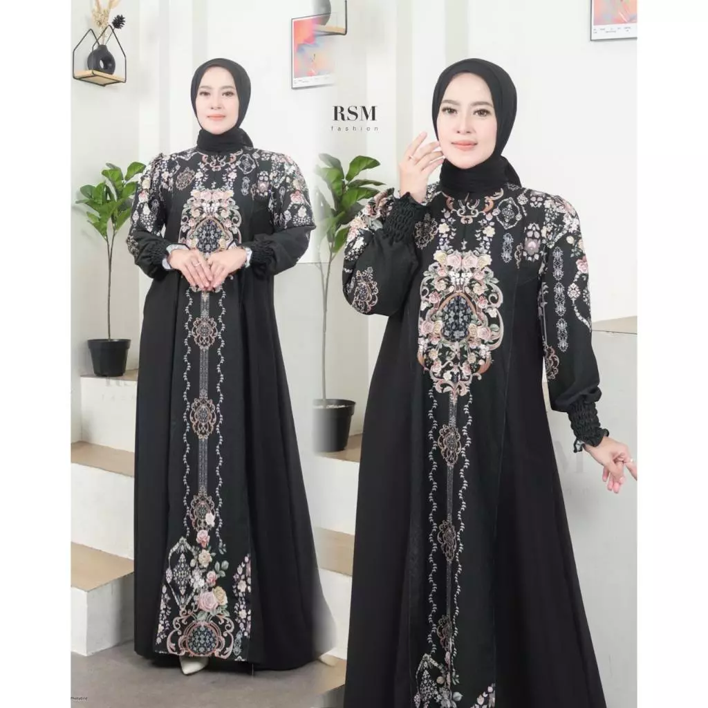 Geisha Dress Bahan Sabrina digital Printing Gamis Motif Anti UV Gamis Terbaru
