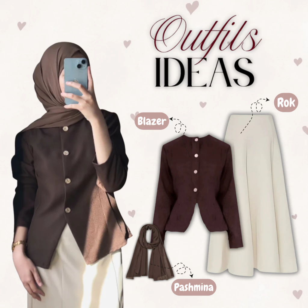 Setelan Baju Wanita 3in1 Kekinian / Blazer Katun Woll + Rok Hyget Mayung + Pashmina Jersey/ Outfit Hijab Casual Stylish / Sola Outfit SL69
