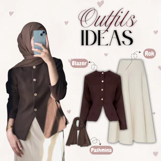 Setelan Baju Wanita 3in1 Kekinian / Blazer Katun Woll + Rok Hyget Mayung + Pashmina Jersey/ Outfit Hijab Casual Stylish / Sola Outfit SL69
