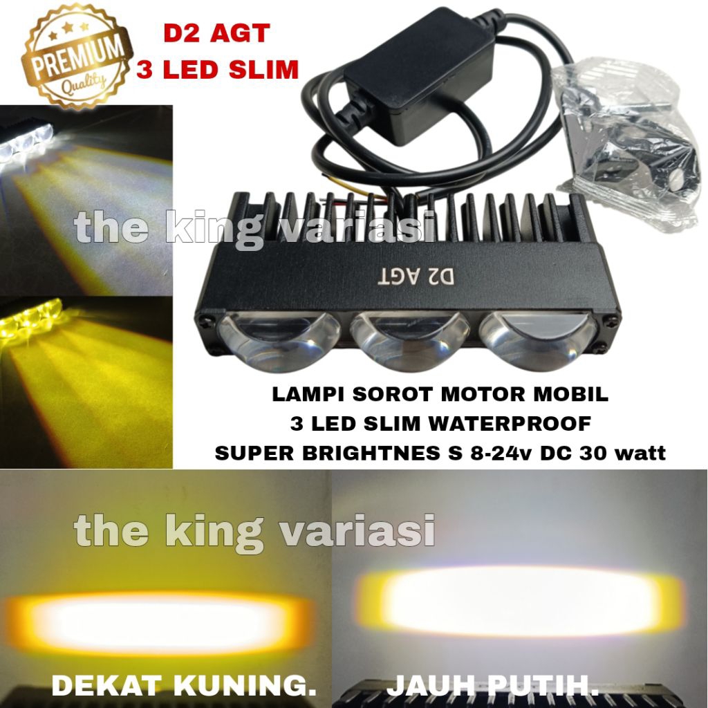 Jual LAMPU SOROT LAMPU TEMBAK 3 LED SLIM D2 AGT LASER LED LAMPU MOTOR ...