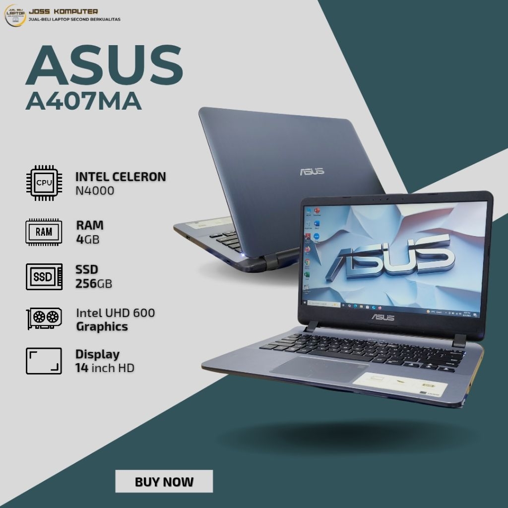 Jual ASUS A407MA INTEL CELERON N4000 / RAM 4GB/ SSD 256GB/ 14