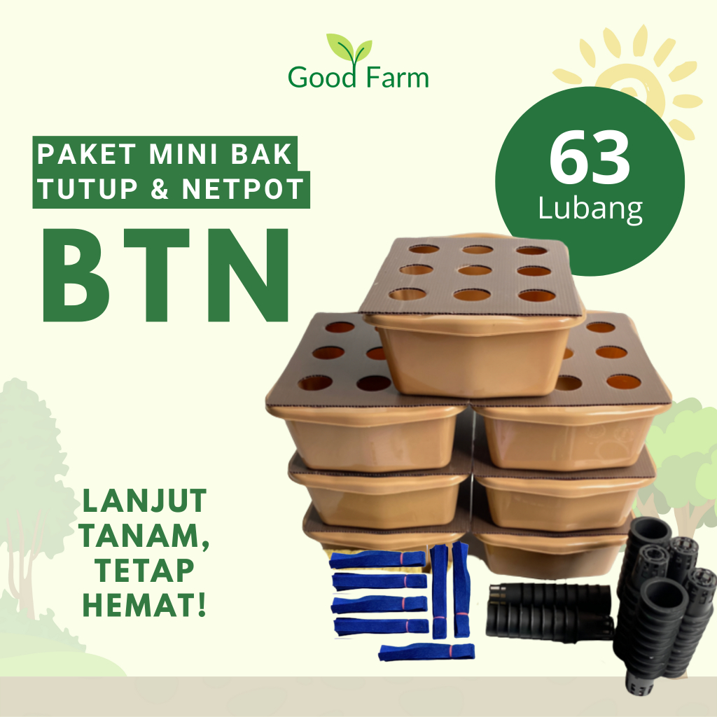 GoodFarm - Paket BTN SL Bak Tutup dan Netpot 63 Lubang 7 Bak Hidroponik Pemula Sistem Wick