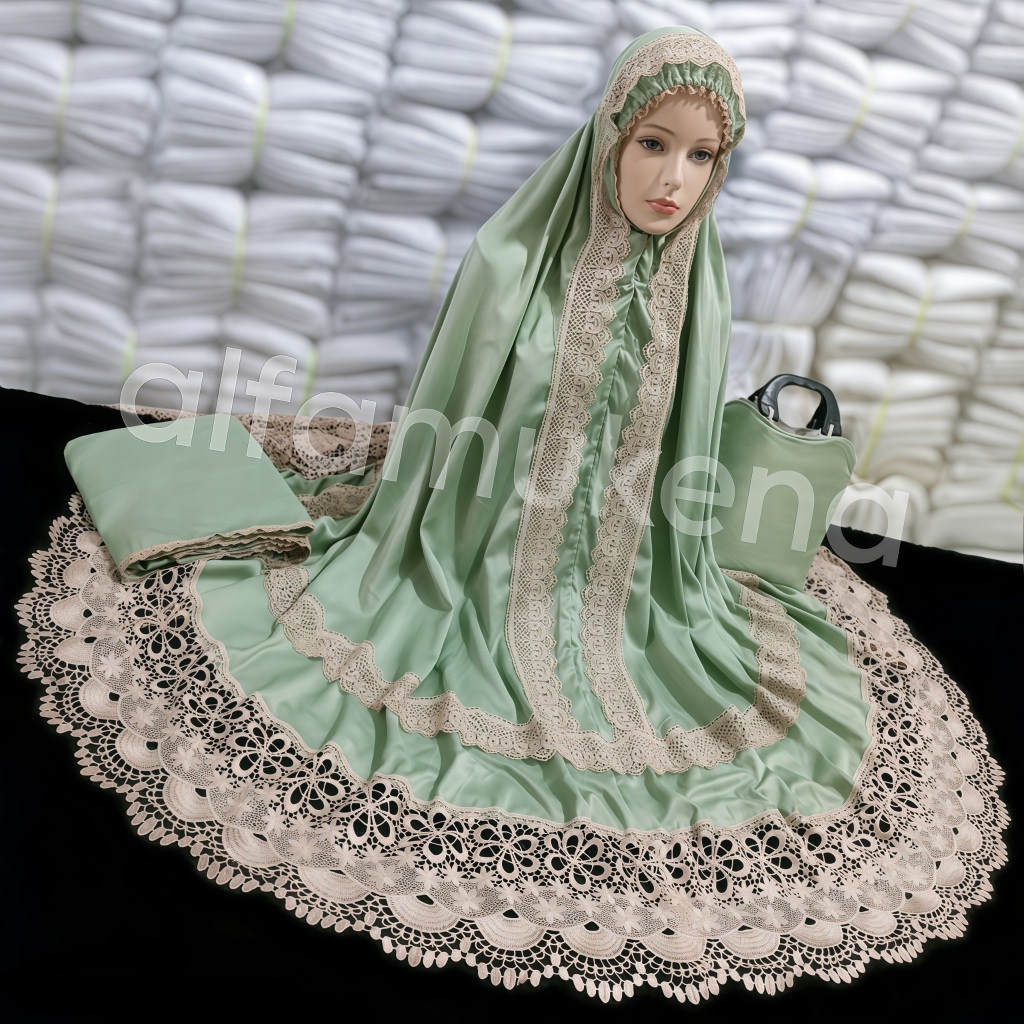 Alfamukena silk velvet andin lace jumbo
