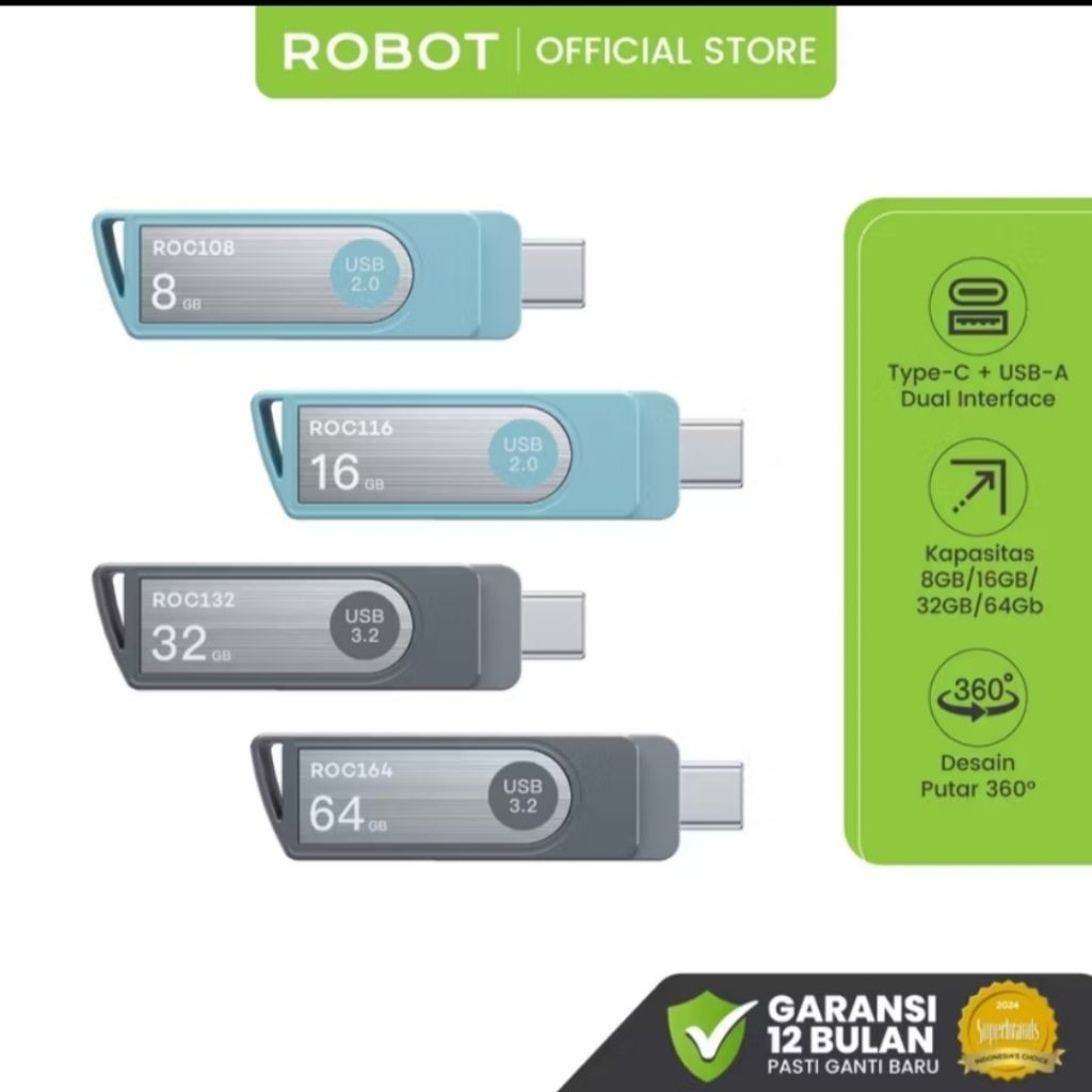 Jual Robot ROC Flashdisk 8GB 16GB 32GB 64GB Dual OTG Interface USB and ...