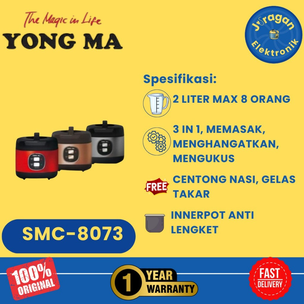 Jual YONG MA Rice Cooker/Magic Com 3 In 1 Anti Lengket SMC-8073 ...