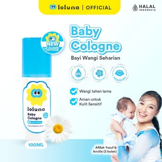 Loluna Baby Cologne 100ml - Parfum Bayi & Anak 0% Alcohol dan Wangi Premium Khas Loluna Tahan 8 Jam+ - Aman untuk Kulit Sensitif dan Newborn + Dengan Aloe Vera dan Dermatologically Tested