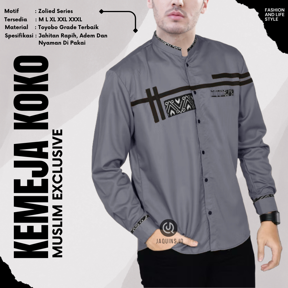Jual Baju Koko Pria-Koko Lengan Panjang Motif Terbaru Zoled Warna Hitam ...