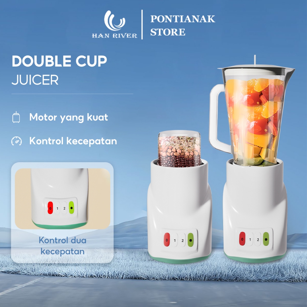 Jual [Pengiriman dari Pontianak]HAN RIVER Blender 1L Double Cup 2 in 1