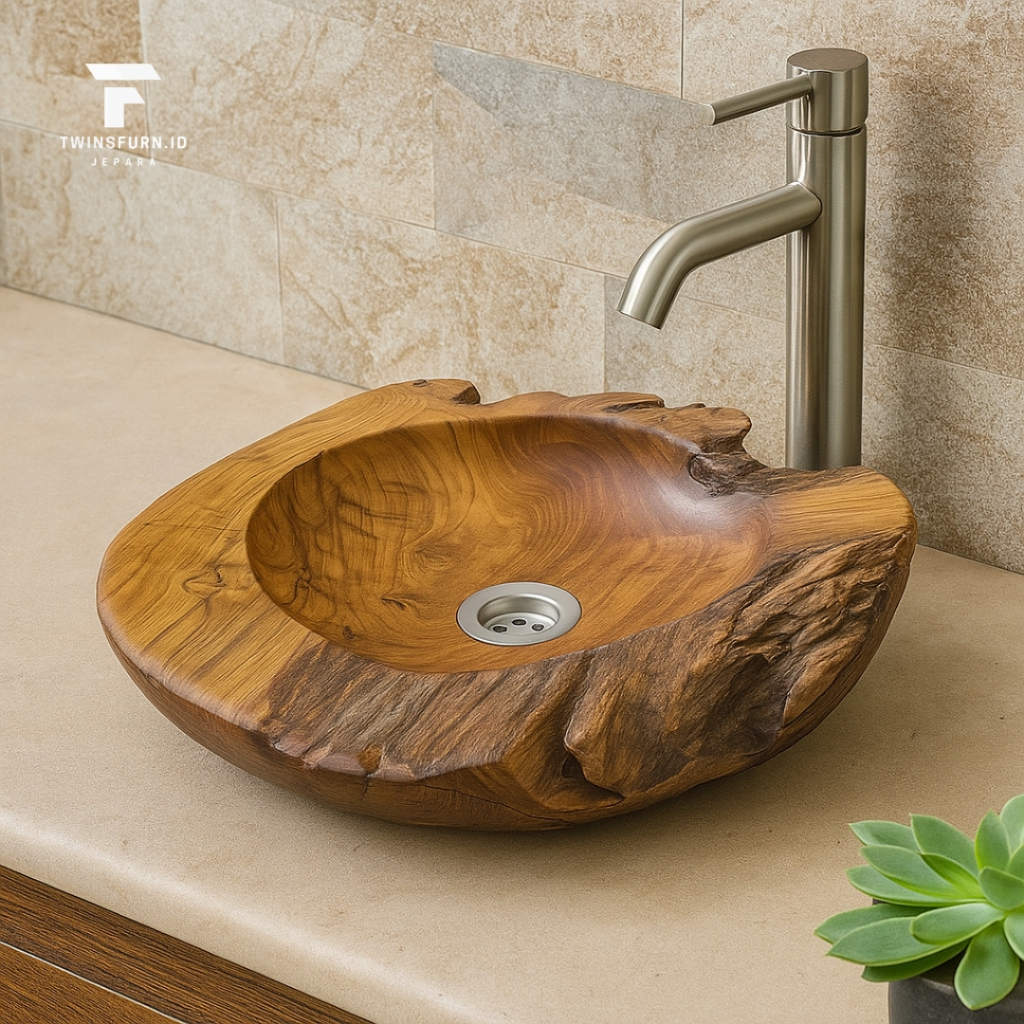 Jual Wastafel Kayu Jati Desain Abstrak | Abstract Teak Wood Sink ...