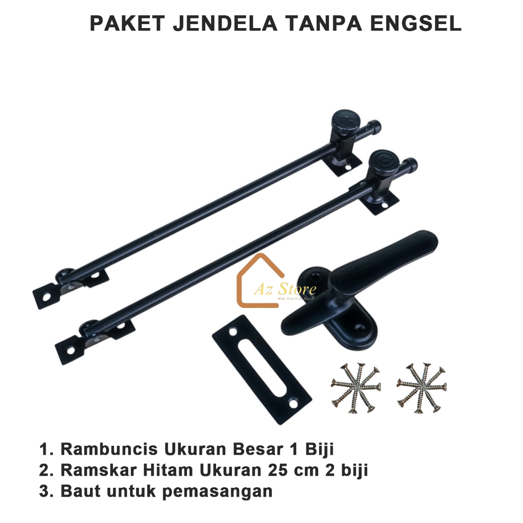 Paket Jendela Rumah Hak Angin Penyangga Jendela Rambuncis Pengunci Ukuran Besar
