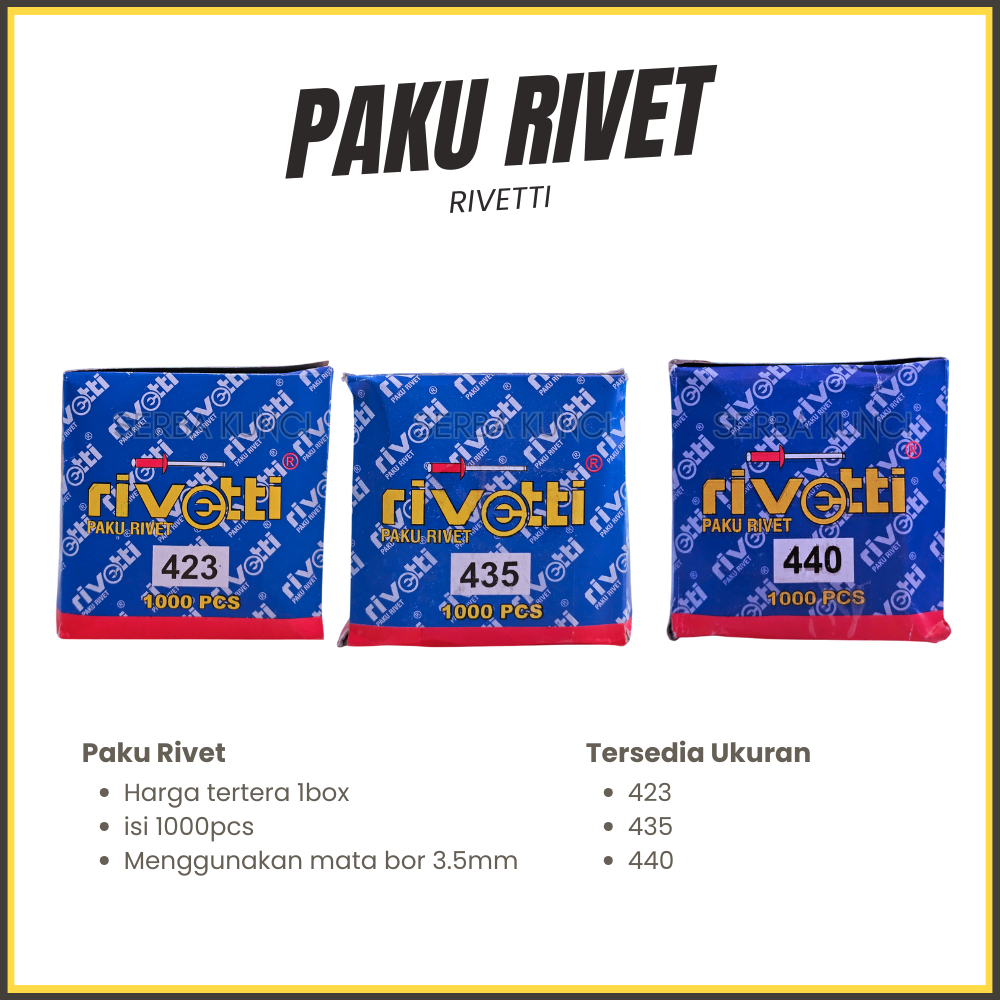 Jual Paku Rivet Merk Rivetti Ripet Rifet 423 435 440 untuk mata bor 3 ...