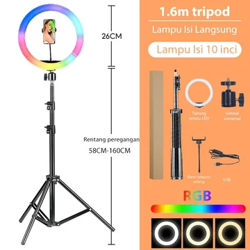 KAIY 33cm RGB RingLight 160CM 210CM Tripod Phone Holder 3 Suhu Warna Lampu Fotografi Lampu LED