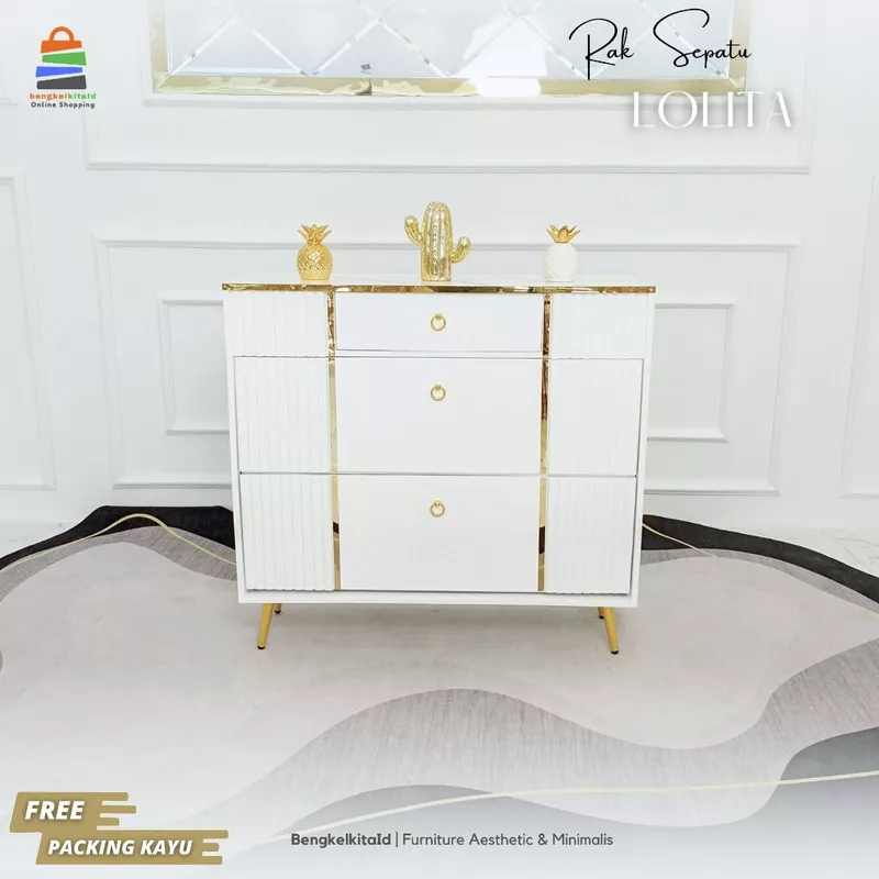 Aesthetic Shoe Cabinet Console Rak Sepatu - RAK LOLITA - Modern Minimalist Glossy