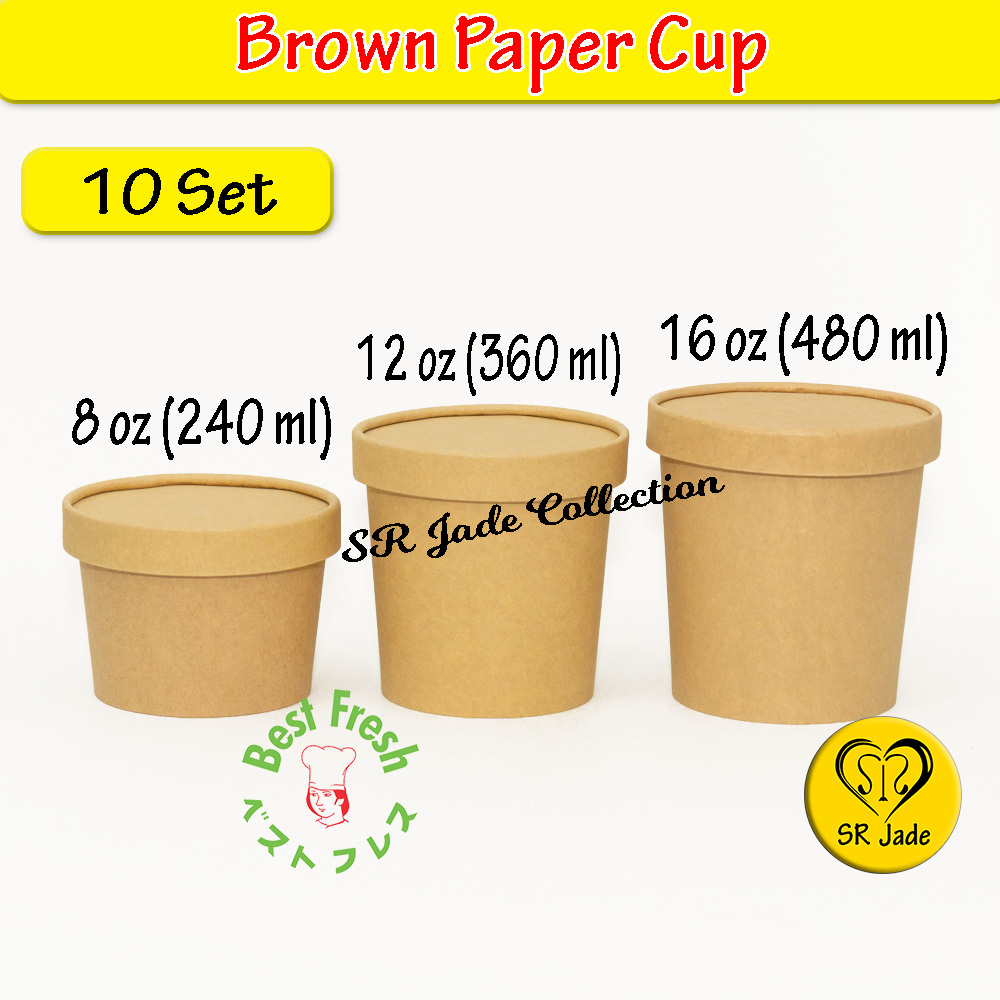 Jual [10 SET] Paper Cup Brown 8oz 12 oz 16oz Mangkok Kertas Cup Fudgy ...