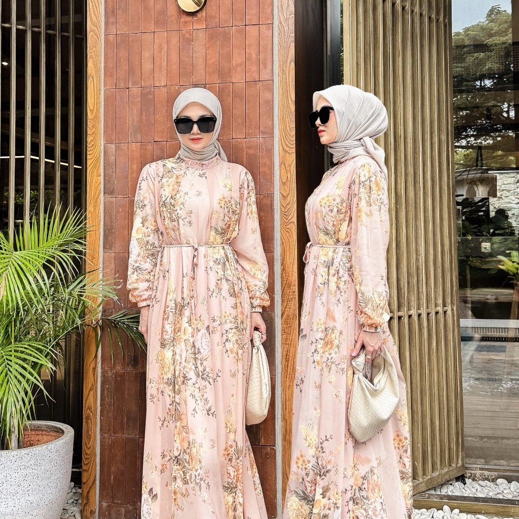 Jual FANMU Kuning Dress Kondangan Muslim Mewah Elegan | Shopee Indonesia