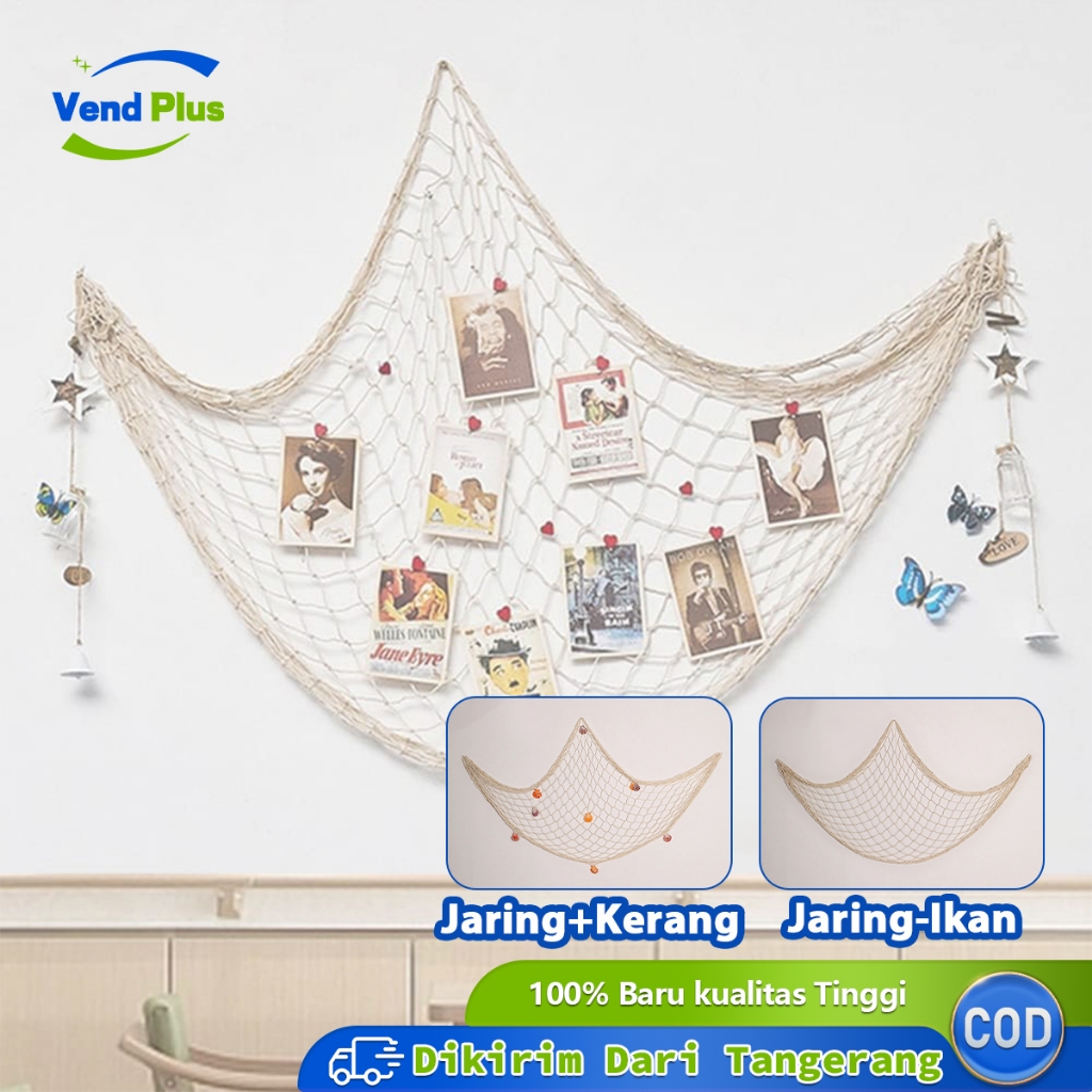 Jual Dekorasi Dinding Jala Ikan Rumbai Kerang Decor Dinding Tali Rami ...