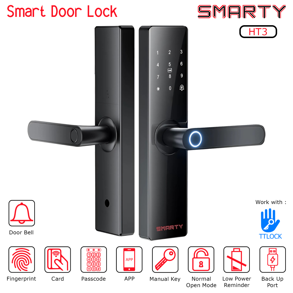 Jual SMARTY HT3 - Smart Door Lock Handle APP Fingerprint, Kunci Pintu ...