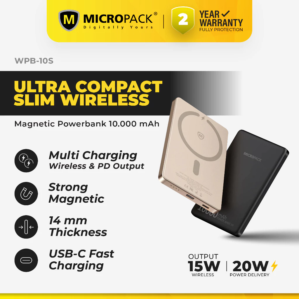 MICROPACK-- 10000 mAh Slim Magnetic Wireless Power Bank Fast Charging WPB-10S