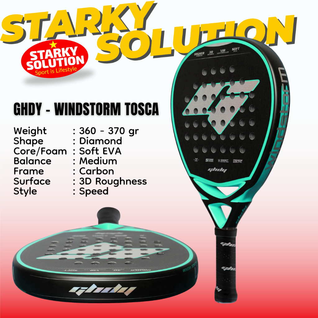 Jual Raket Padel GHDY WINDSTORM TOSCA Diamond Shape 360gr 3D Roughness ...