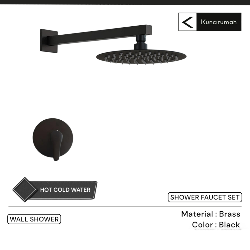 Jual Wall shower set kuningan hitam bulat panas dingin | Shopee Indonesia