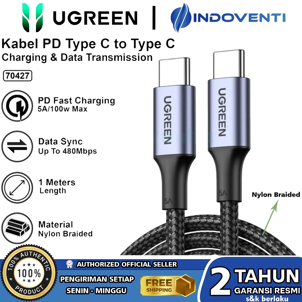 Jual UGREEN Kabel Charger USB Type C to C 5A 100W - 240W PD Fast ...