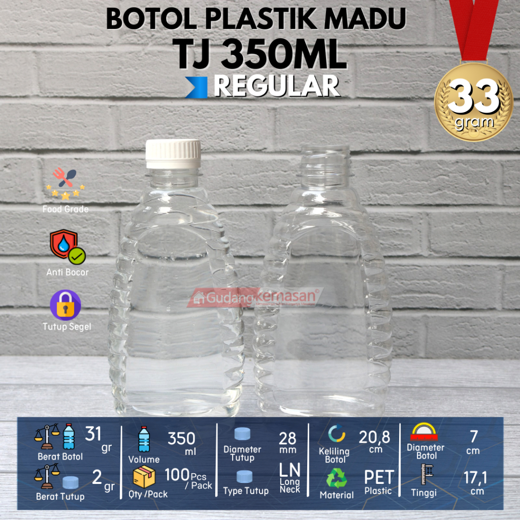 Jual BOTOL PLASTIK PET MADU TJ 350ML TUTUP SEGEL WARNA WARNI LN - FLASH ...
