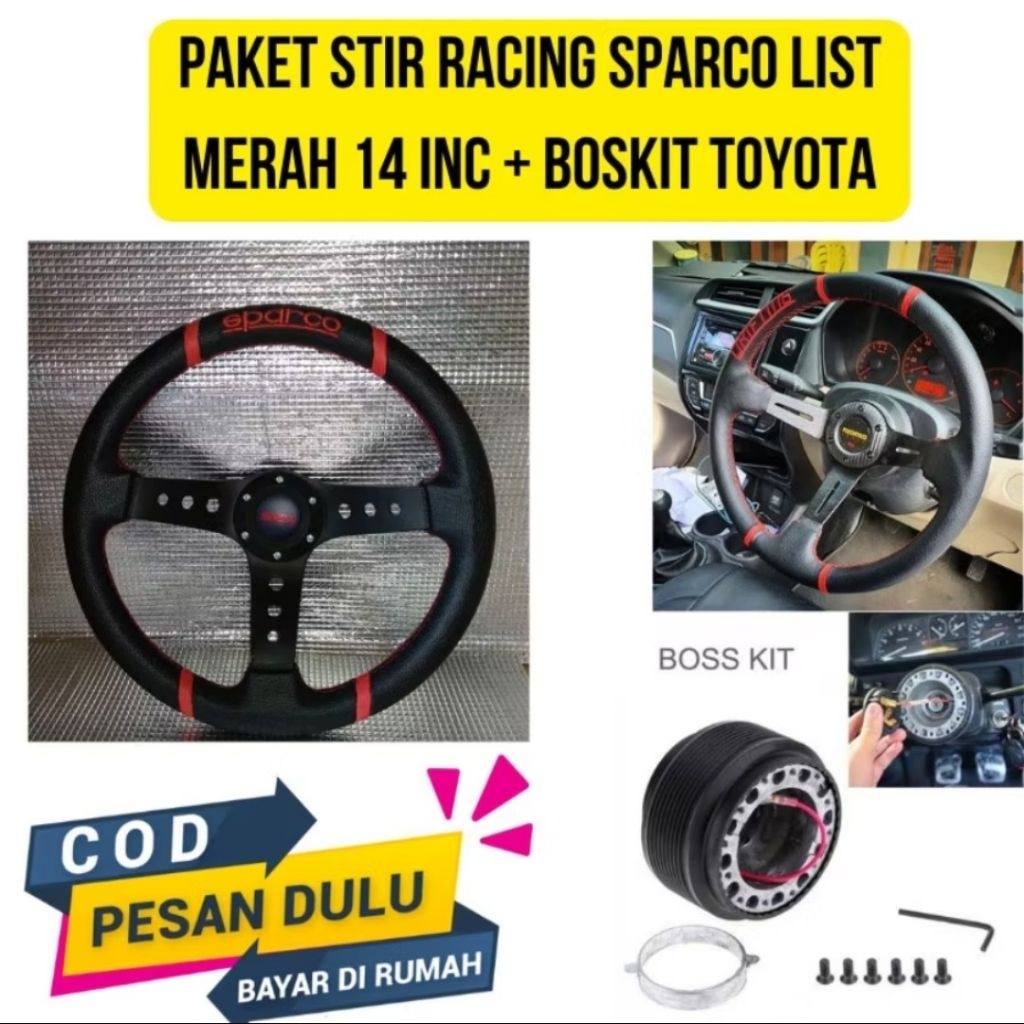 Jual Paket Stir Racing Mobil Sp4rc0 List Merah 14 Inc + Boskit Toyota ...