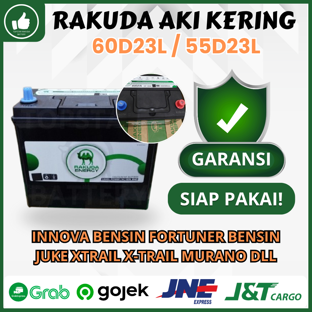 Jual AKI KERING RAKUDA 60D23L / 55D23L 12V 55AH INNOVA BENSIN FORTUNER ...