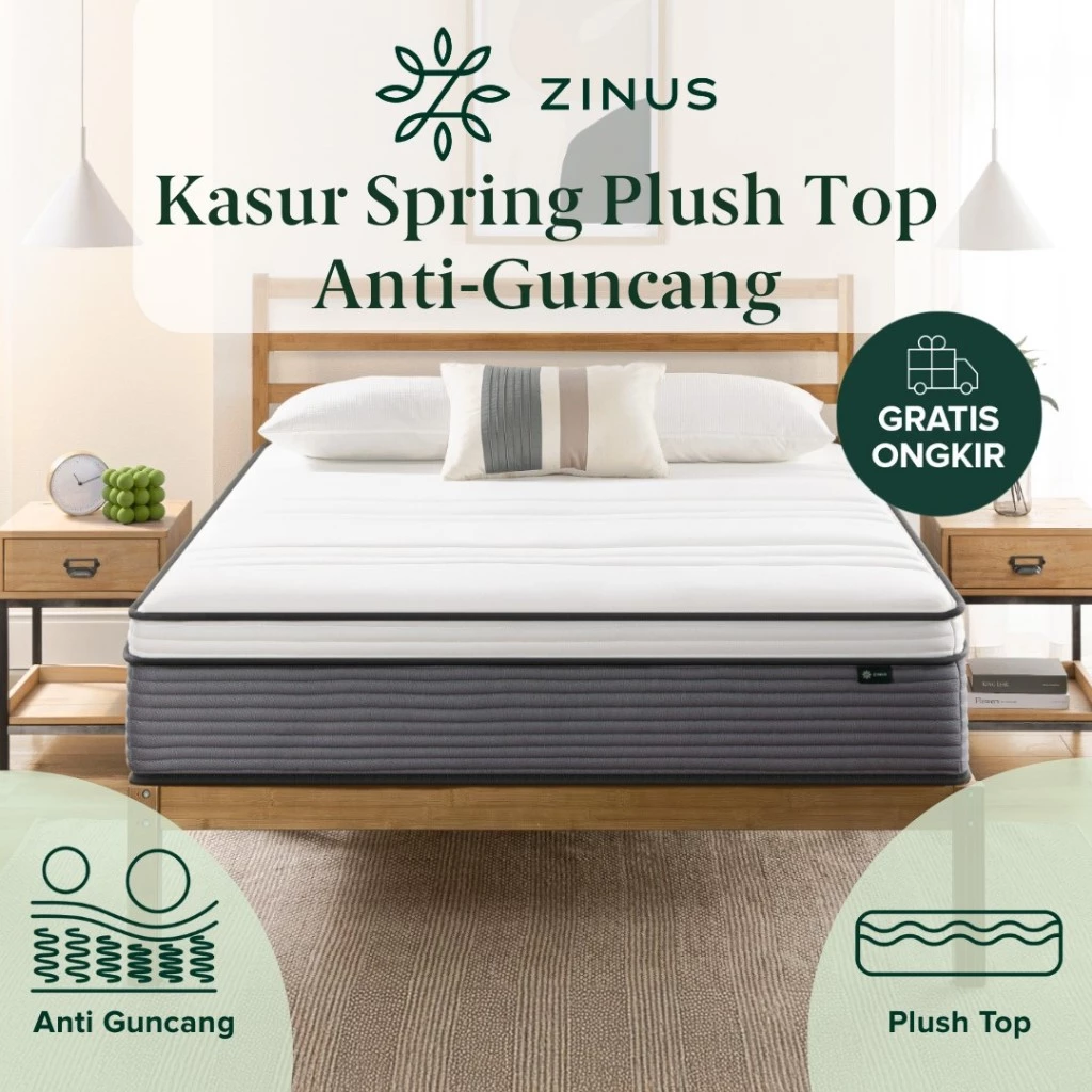 Kasur Zinus Plush Top di atas dipan minimalis