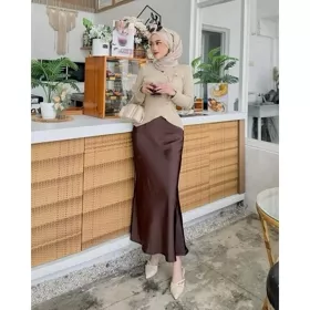 Rok Satin STZ 90CM Satin Long Skirt Rok Satin Panjang S Sampai 3XL
