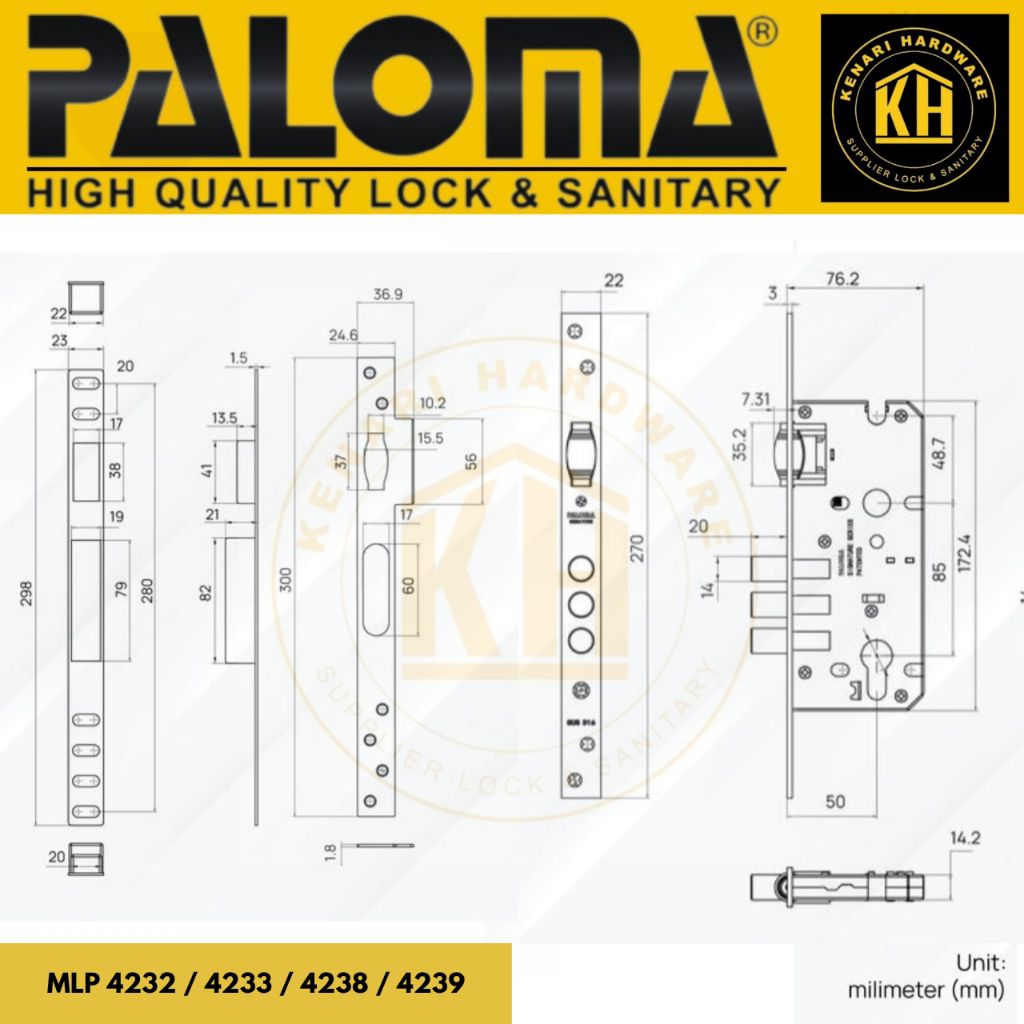 Jual PALOMA MLP 4232 4233 4238 4239 Body Kunci Pelor Mortise Lock ...