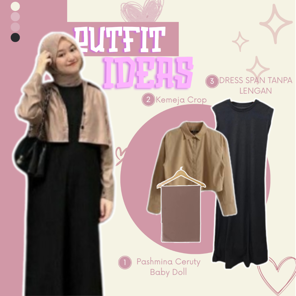 Jual Ide Outfit One Set Wanita Kekinian 3 in 1 ( Kerudung + Kemeja Crop ...