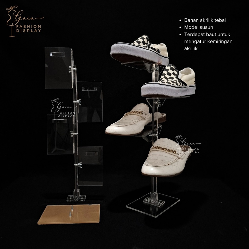 Jual Display Sepatu Akrilik Lipat 4 Susun/Akrilik Sepatu Pajangan/Stand ...
