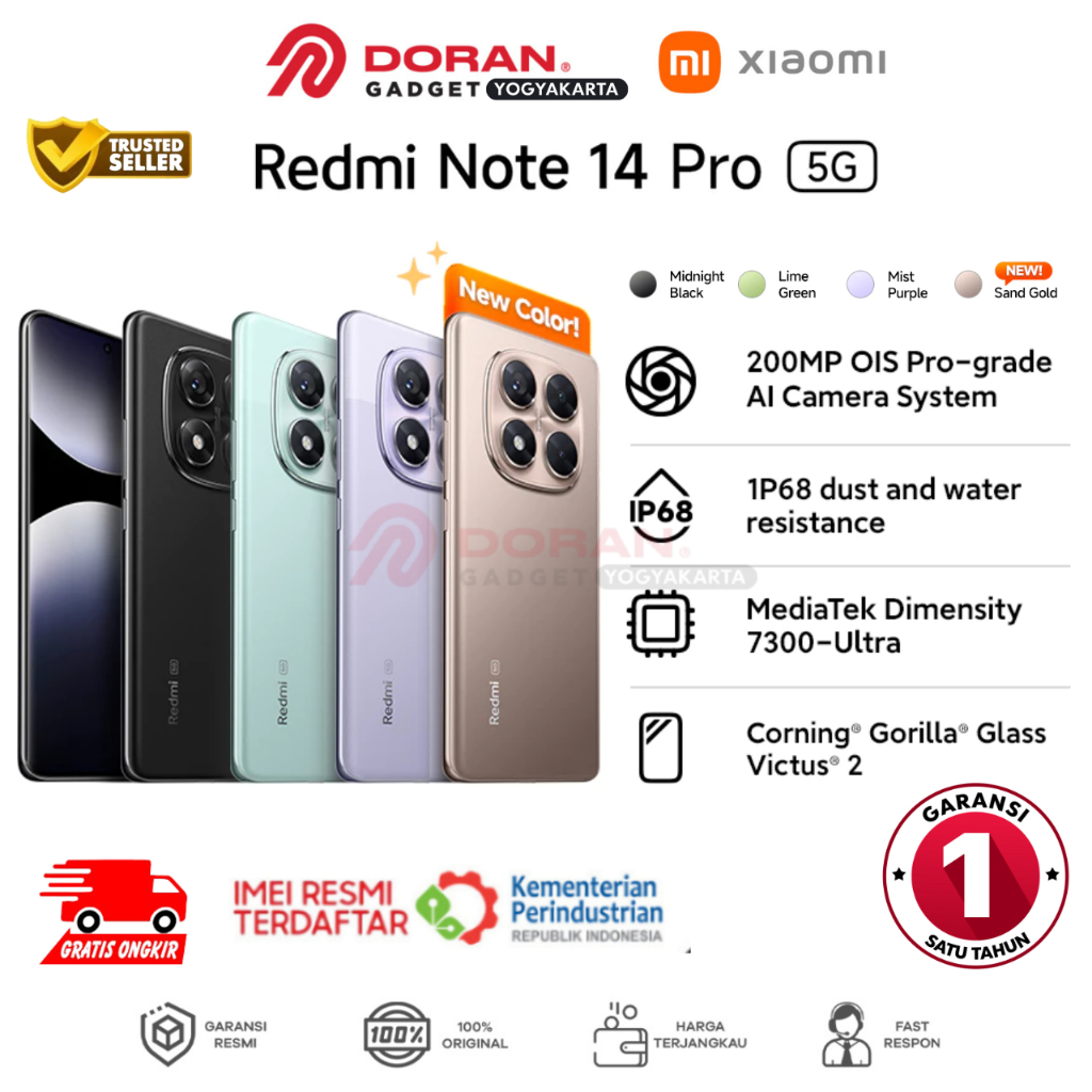 Xiaomi Redmi Note 14 Pro 5G NEW COLORS 200MP AI OIS Camera MediaTek  Dimensity 7300-Ultra Gorilla Victus